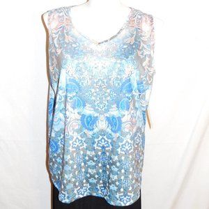 2X G Collection Blue Beige Pattern Studded Top NWT